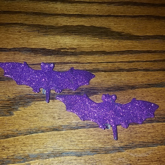 4" Purple Glitter Bat Hair Clips Gothic Halloween - Picture 2 of 8